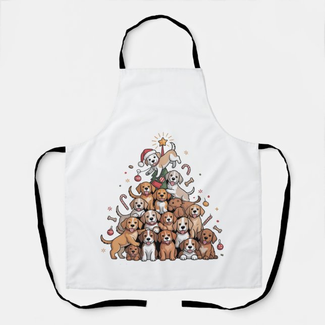 Cute Christmas Tree Dog Xmas Tree Puppy   Apron (Front)
