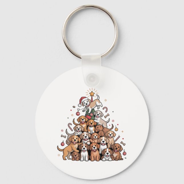 Cute Christmas Tree Dog Xmas Tree Puppy   Keychain (Front)