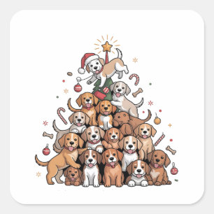 Cute Christmas Tree Dog Xmas Tree Puppy   Square Sticker