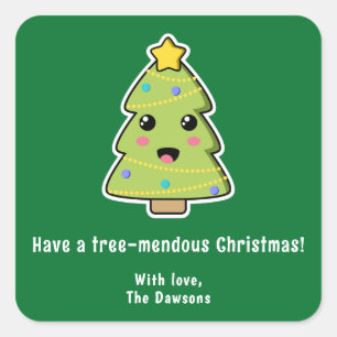 Cute Christmas Tree Funny Tree-mendous Green Square Sticker