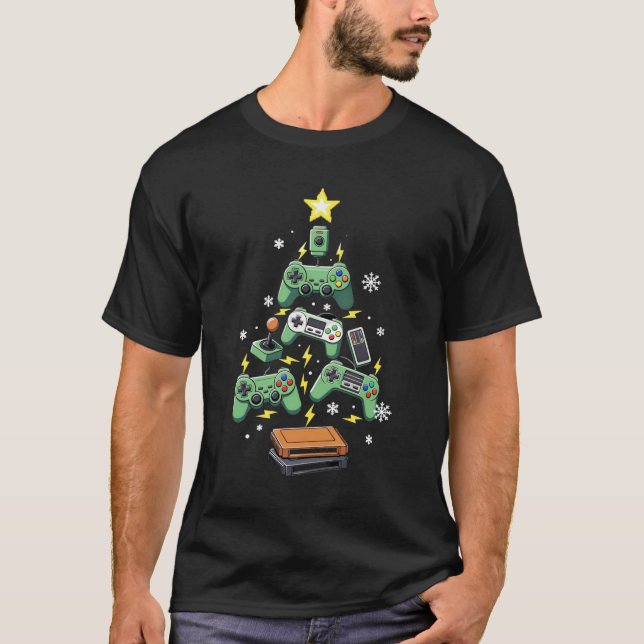 Cute Christmas Tree Gamer Holiday T-Shirt (Front)