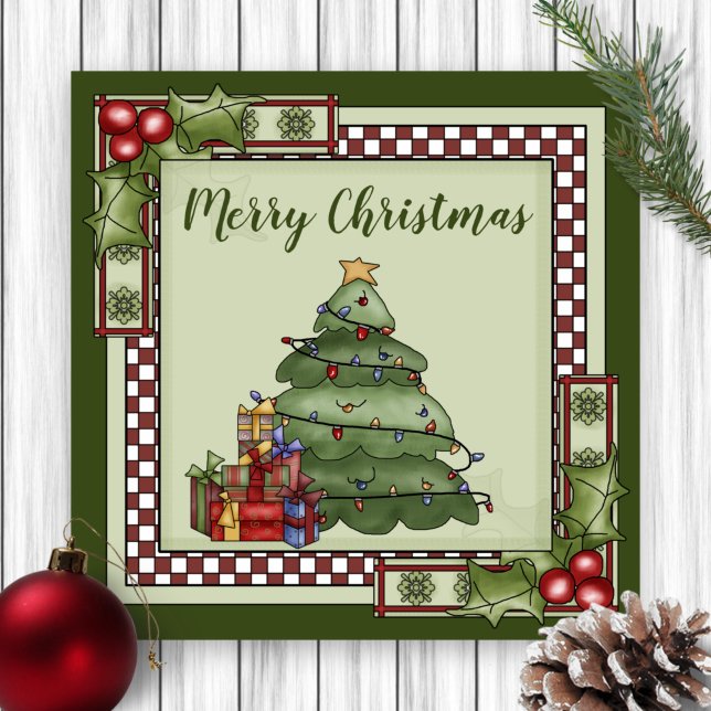 Cute Christmas Tree, Gifts, Holly Merry Christmas Holiday Card (Creator Uploaded)