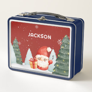 Cute Christmas Tree Gnome Holiday Metal Lunch Box