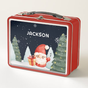 Cute Christmas Tree Gnome Holiday Metal Lunch Box