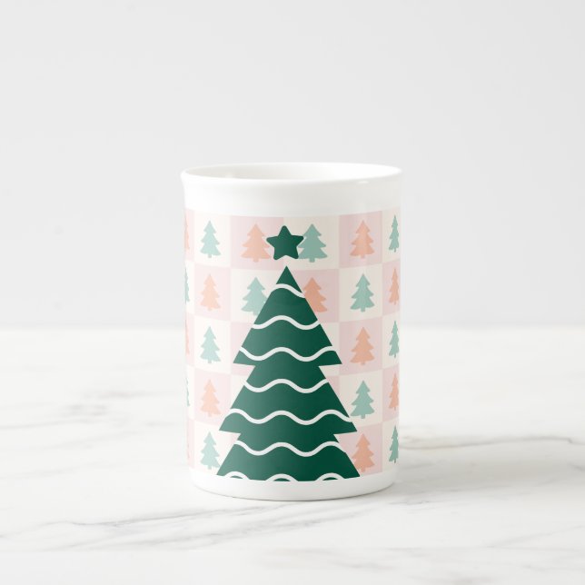  Cute Christmas Tree Holiday Design.  Bone China Mug (Front)