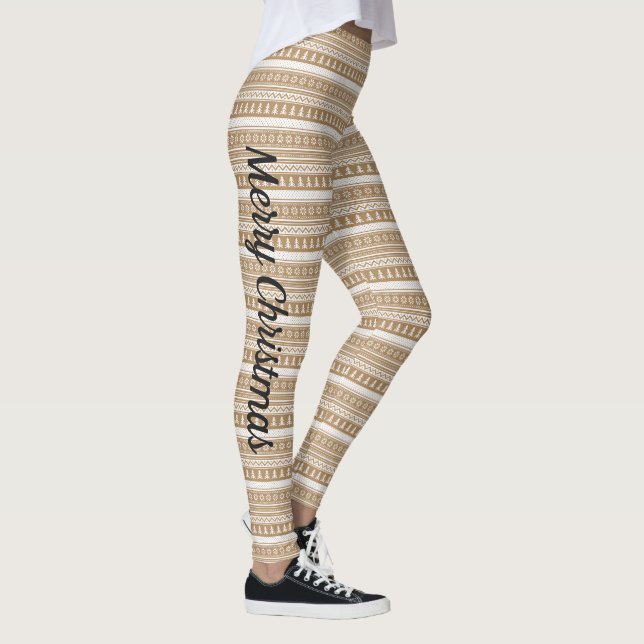 Cute Christmas Tree Holiday Yule New Years Gold Leggings (Right)