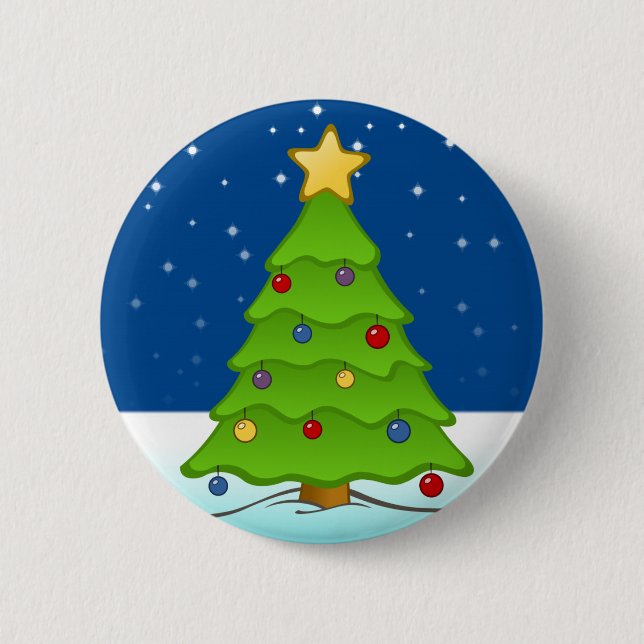 Cute Christmas Tree in Snow 2 Inch Round Button (Front)