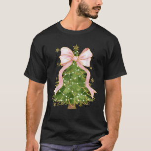 Cute Christmas Tree Lights Pink Coquette Bow Cute  T-Shirt