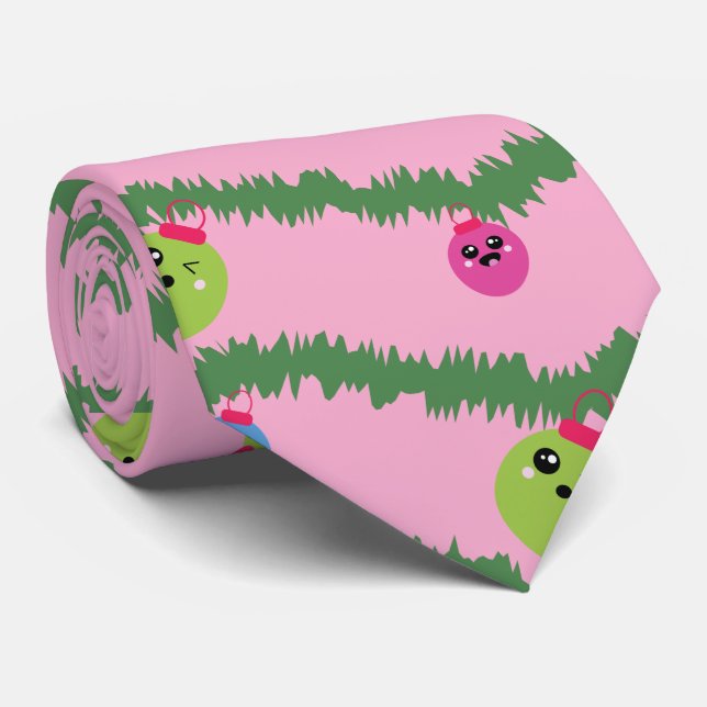 Cute Christmas Tree Ornaments Repeat Pattern Tie (Rolled)