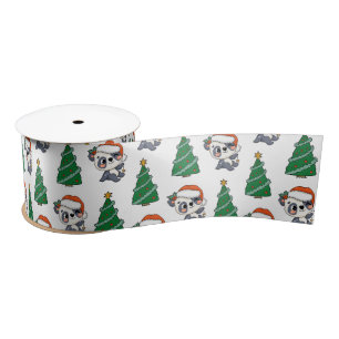 Cute Christmas Tree Panda Red Santa Hat Satin Ribbon