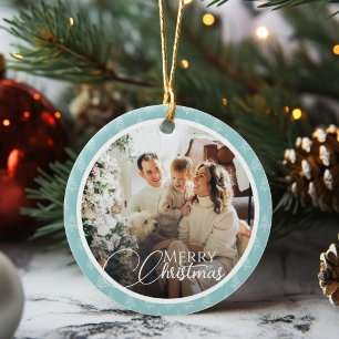 Cute Christmas Tree Pattern Family Photo Holiday Ceramic Ornament