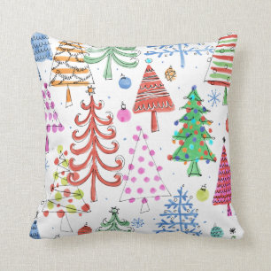 Cute Christmas Tree  Pink Green Red Blue Pattern Throw Pillow