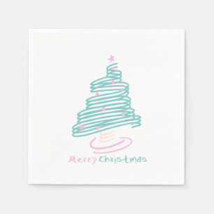 Cute Christmas Tree Pink Green Swirly Napkin