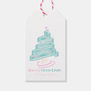 Cute Christmas Tree Pink Teal  Gift Tags