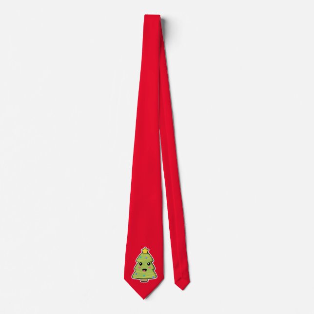 Cute Christmas Tree Red Festive Tie (Front)