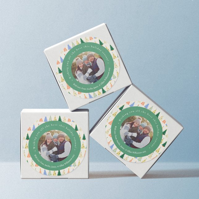 Cute Christmas Tree Red Green Family Custom Photo Classic Round Sticker (Creator Uploaded)