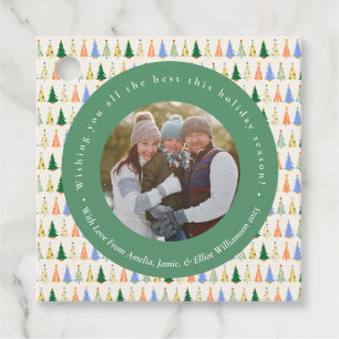 Cute Christmas Tree Red Green Family Custom Photo Favour Tags