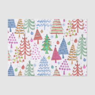 Cute Christmas Tree Red Green Pink Blue Pattern Tissue Paper