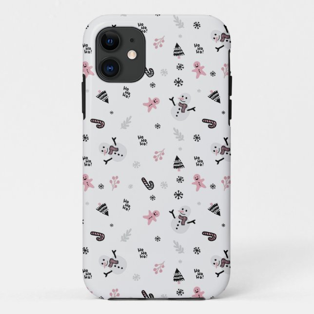 Cute Christmas Tree Snowman Candy Cane Pattern Case-Mate iPhone Case (Back)