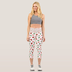 Cute Christmas Tree Snowman Candy Capri Leggings