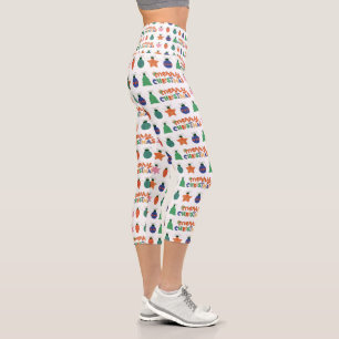 Cute Christmas Tree Snowman Candy Capri Leggings
