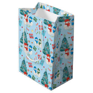 Cute Christmas Tree, Snowman, Gifts, Candy Pattern Medium Gift Bag