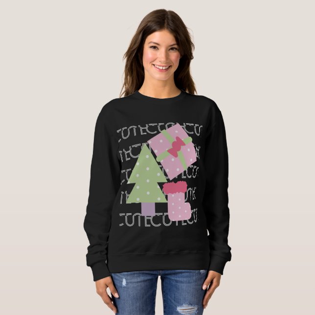 Cute Christmas Tree Stocking Presents Pink Sweatshirt (Front Full)