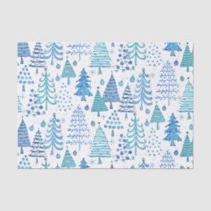 Cute Christmas Tree Teal Blue Green Pattern Tissue Paper