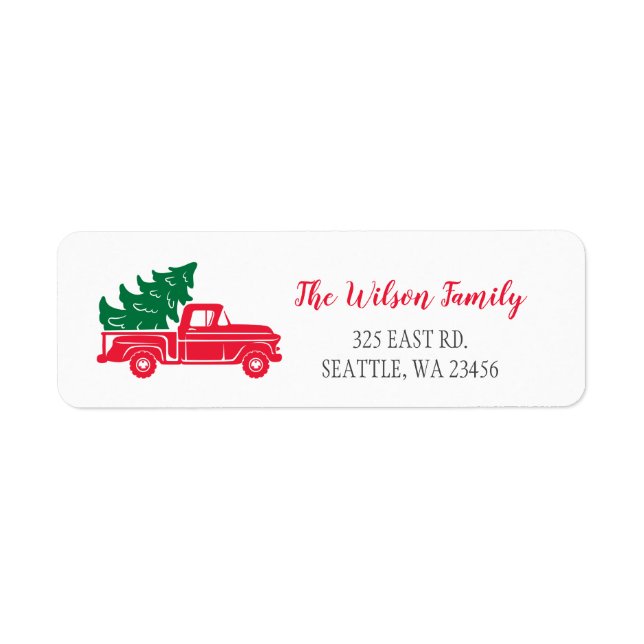 Cute Christmas Tree Vintage Red Truck Address Labe (Front)