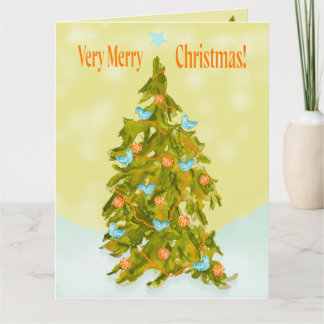 Cute Christmas Tree with Blue Birds Card