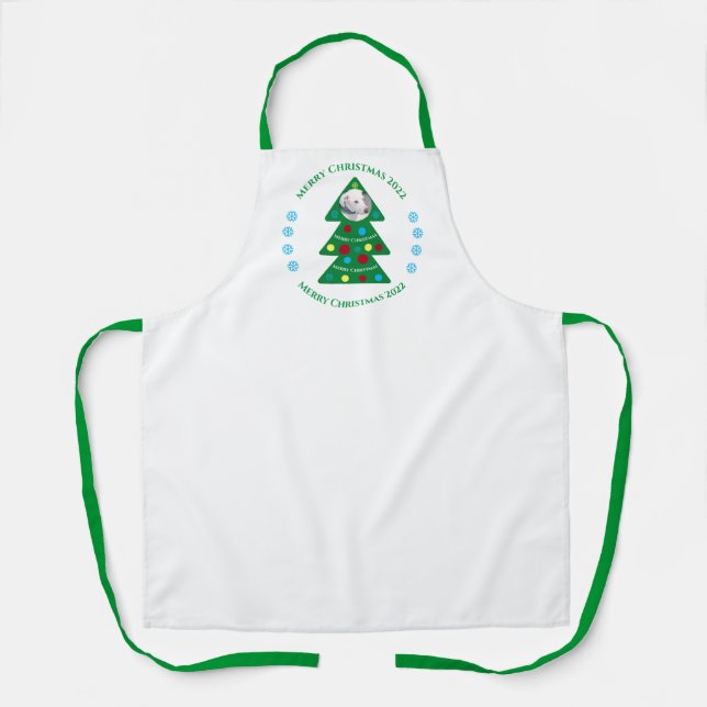 Cute Christmas Tree with Dog Holiday White Apron (Front)