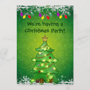 Cute Christmas Tree with Lights Party Invites