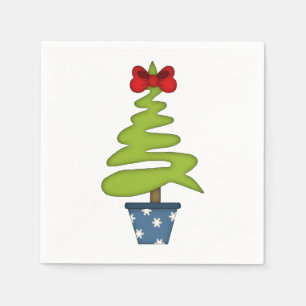 Cute Christmas Tree with Red Bow Napkin