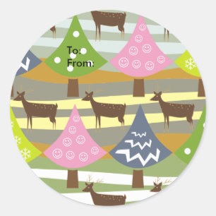 Cute Christmas Trees And Deer Stickers-Gift Tags