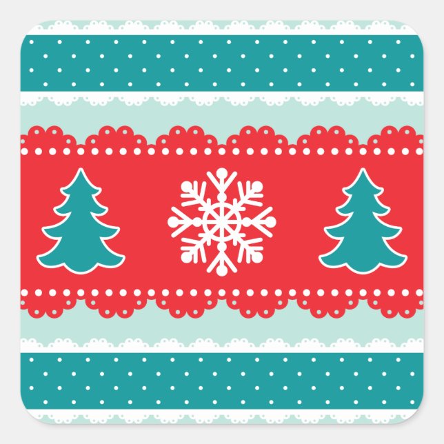 Cute Christmas Trees and Snowflakes Pattern Square Sticker (Front)