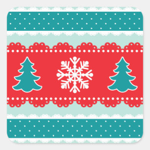 Cute Christmas Trees and Snowflakes Pattern Square Sticker