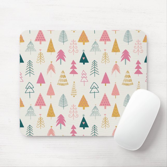 Cute Christmas Trees Blush Pink Pattern  Mouse Pad (With Mouse)