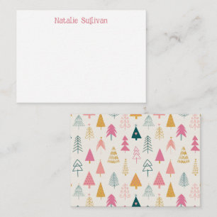 Cute Christmas Trees Blush Pink Pattern Name Card