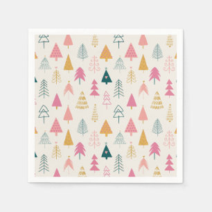 Cute Christmas Trees Blush Pink Pattern Napkin