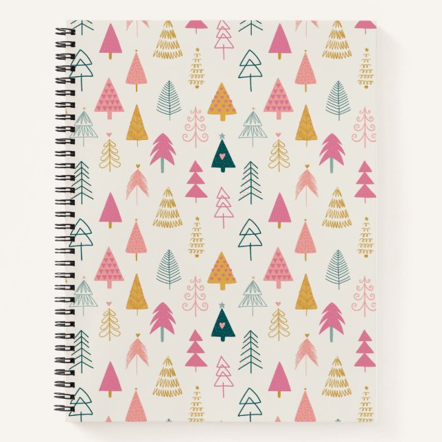 Cute Christmas Trees Blush Pink Pattern  Notebook (Front)