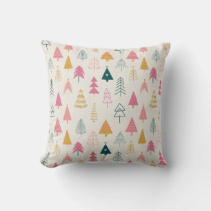 Cute Christmas Trees Blush Pink Pattern Throw Pillow