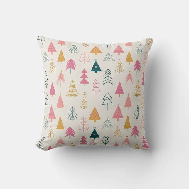 Cute Christmas Trees Blush Pink Pattern Throw Pillow (Front)