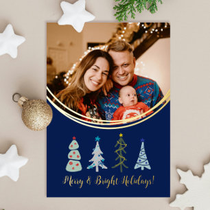 Cute Christmas trees doodle Foil Holiday Card