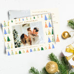 Cute Christmas Trees Green Boho Two Photo Message Holiday Card<br><div class="desc">Cute Christmas Trees Red Green Boho Two Photo Holiday Card with Personalized Message</div>