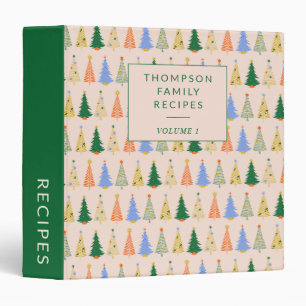 Cute Christmas Trees Green Personalized Recipe Binder
