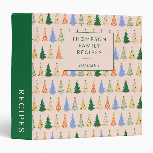 Cute Christmas Trees Green Personalized Recipe Binder (Front/Spine)