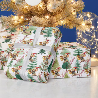 Cute Christmas Trees Musical Mouse Wrapping Paper