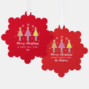 Cute Christmas Trees Name Rustic Red Holiday       Ornament Card