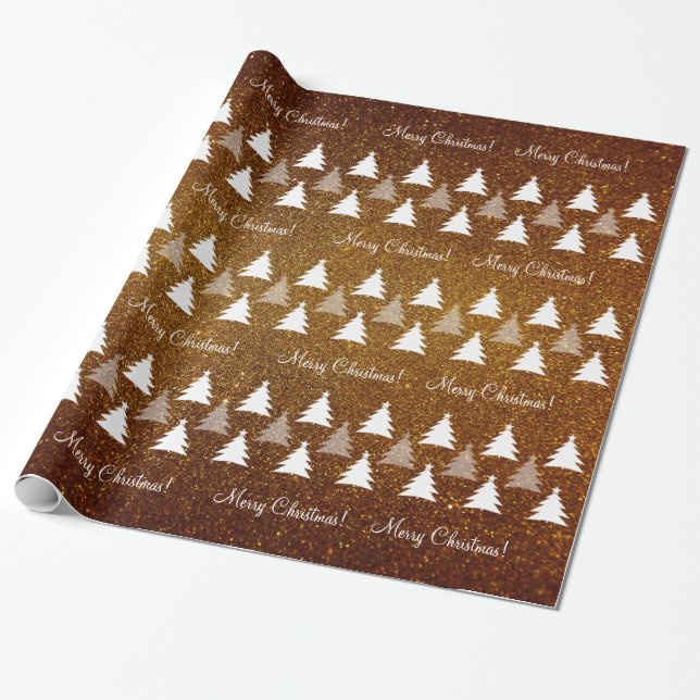 Cute Christmas Trees Pattern | Brown Customizable Wrapping Paper (Unrolled)