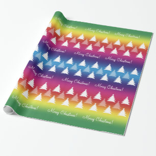 Cute Christmas Trees Pattern Rainbow Colours Wrapping Paper